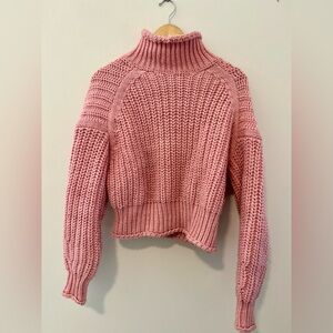 H&M Mock Neck Pink Knit Crop Sweater